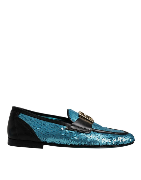 Dolce & Gabbana Blue Sequined Loafers Formal Dress Shoes - SMARTMARTNZ