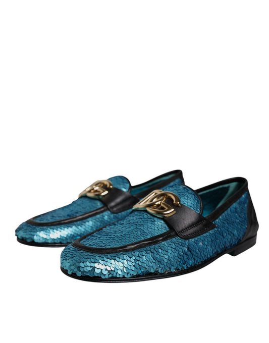 Dolce & Gabbana Blue Sequined Loafers Formal Dress Shoes - SMARTMARTNZ