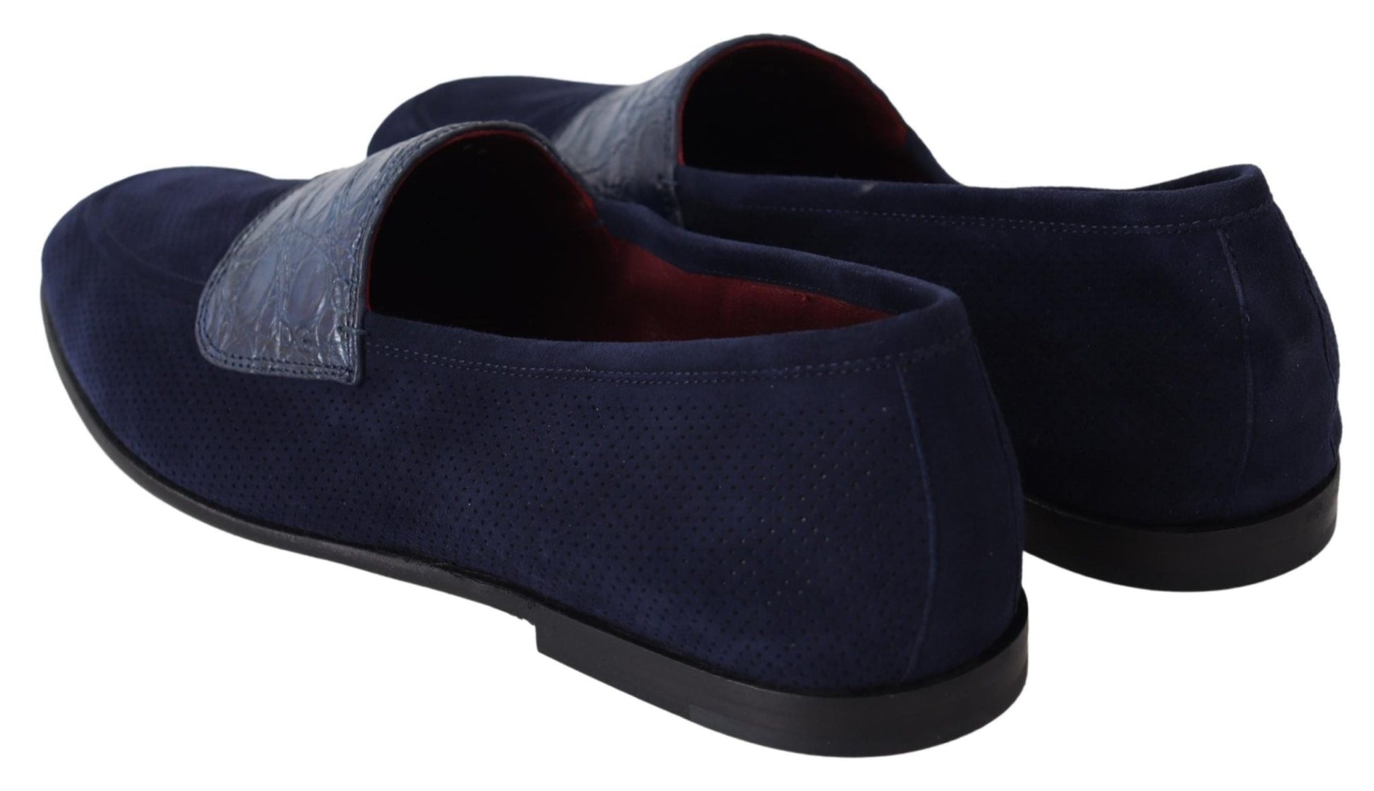Dolce & Gabbana Blue Suede Caiman Loafers Slippers Shoes - SMARTMARTNZ