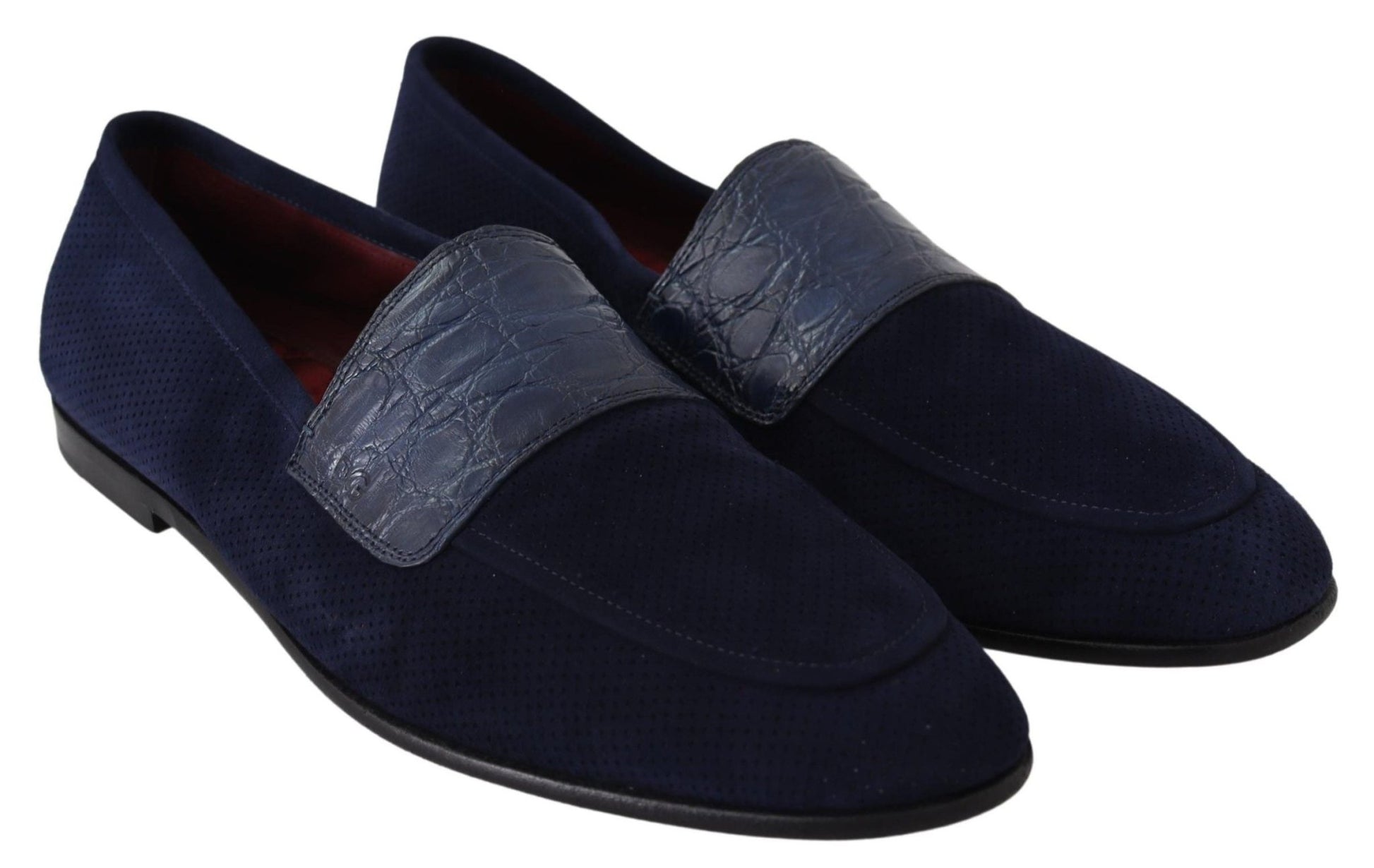 Dolce & Gabbana Blue Suede Caiman Loafers Slippers Shoes - SMARTMARTNZ