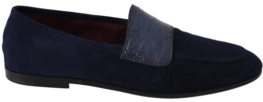 Dolce & Gabbana Blue Suede Caiman Loafers Slippers Shoes - SMARTMARTNZ