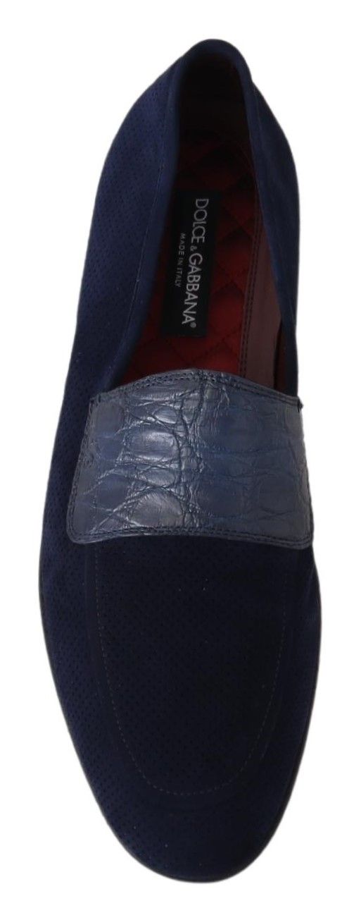 Dolce & Gabbana Blue Suede Caiman Loafers Slippers Shoes - SMARTMARTNZ