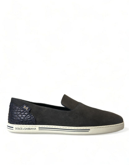 Dolce & Gabbana Blue Suede Caiman Men Loafers Slippers Shoes - SMARTMARTNZ