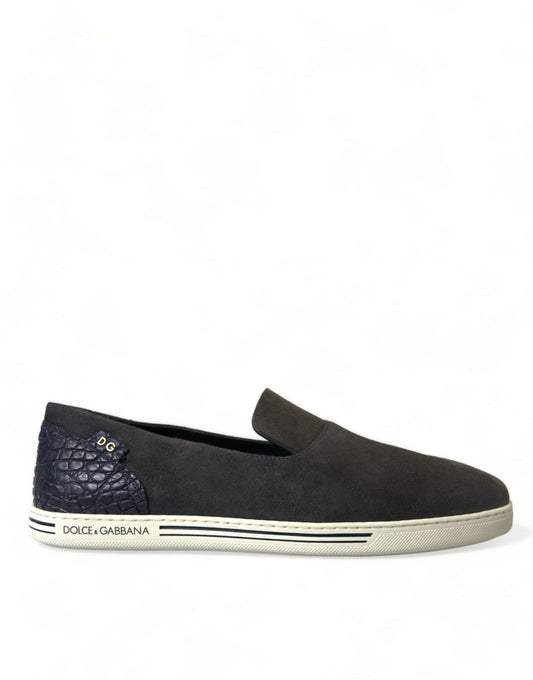 Dolce & Gabbana Blue Suede Caiman Men Loafers Slippers Shoes - SMARTMARTNZ