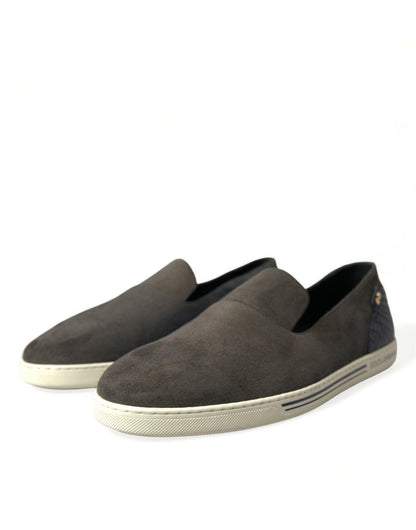 Dolce & Gabbana Blue Suede Caiman Men Loafers Slippers Shoes - SMARTMARTNZ