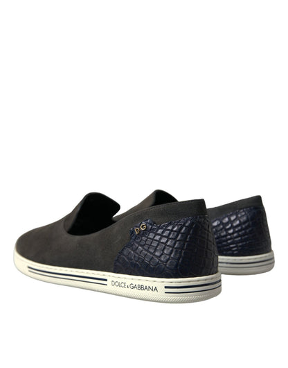Dolce & Gabbana Blue Suede Caiman Men Loafers Slippers Shoes - SMARTMARTNZ