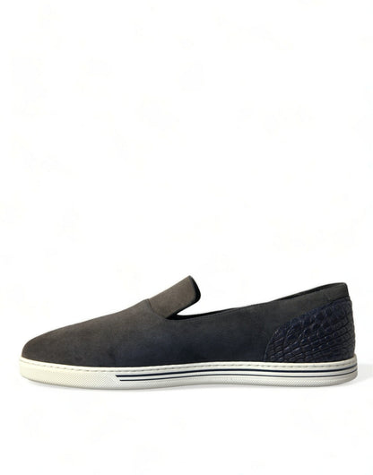 Dolce & Gabbana Blue Suede Caiman Men Loafers Slippers Shoes - SMARTMARTNZ