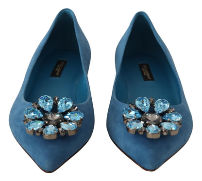 Dolce & Gabbana Blue Suede Crystals Loafers Flats Shoes - SMARTMARTNZ