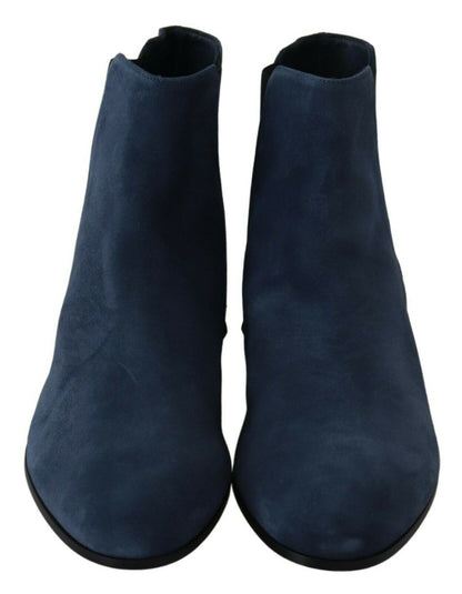 Dolce & Gabbana Blue Suede Embellished Studded Boots Shoes - SMARTMARTNZ
