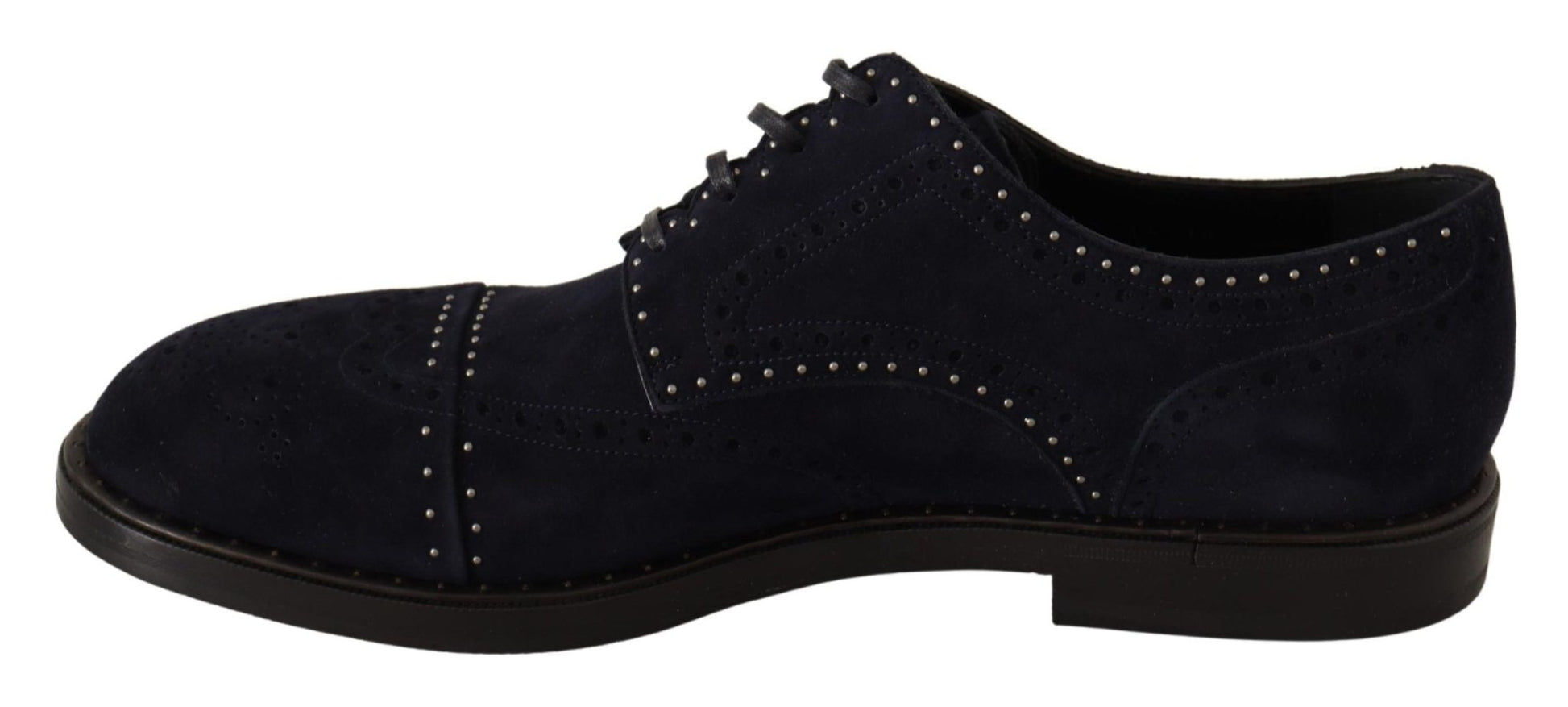 Dolce & Gabbana Blue Suede Leather Derby Studded Shoes - SMARTMARTNZ