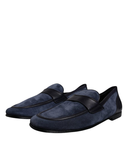 Dolce & Gabbana Blue Suede Leather Shoes Loafer Moccasin Shoes - SMARTMARTNZ