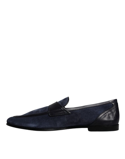 Dolce & Gabbana Blue Suede Leather Shoes Loafer Moccasin Shoes - SMARTMARTNZ