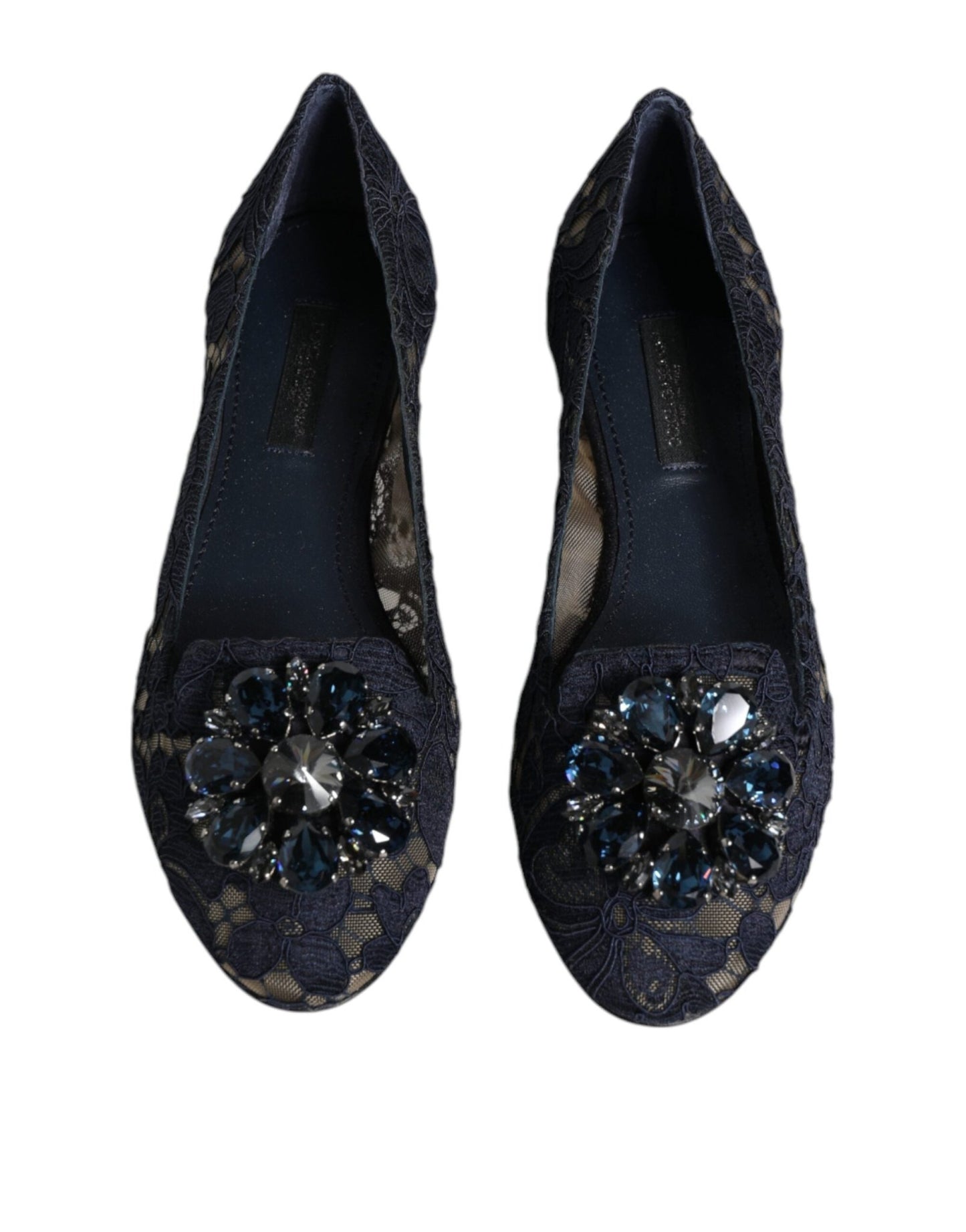 Dolce & Gabbana Blue Taormina Lace Crystals Flats Shoes - SMARTMARTNZ