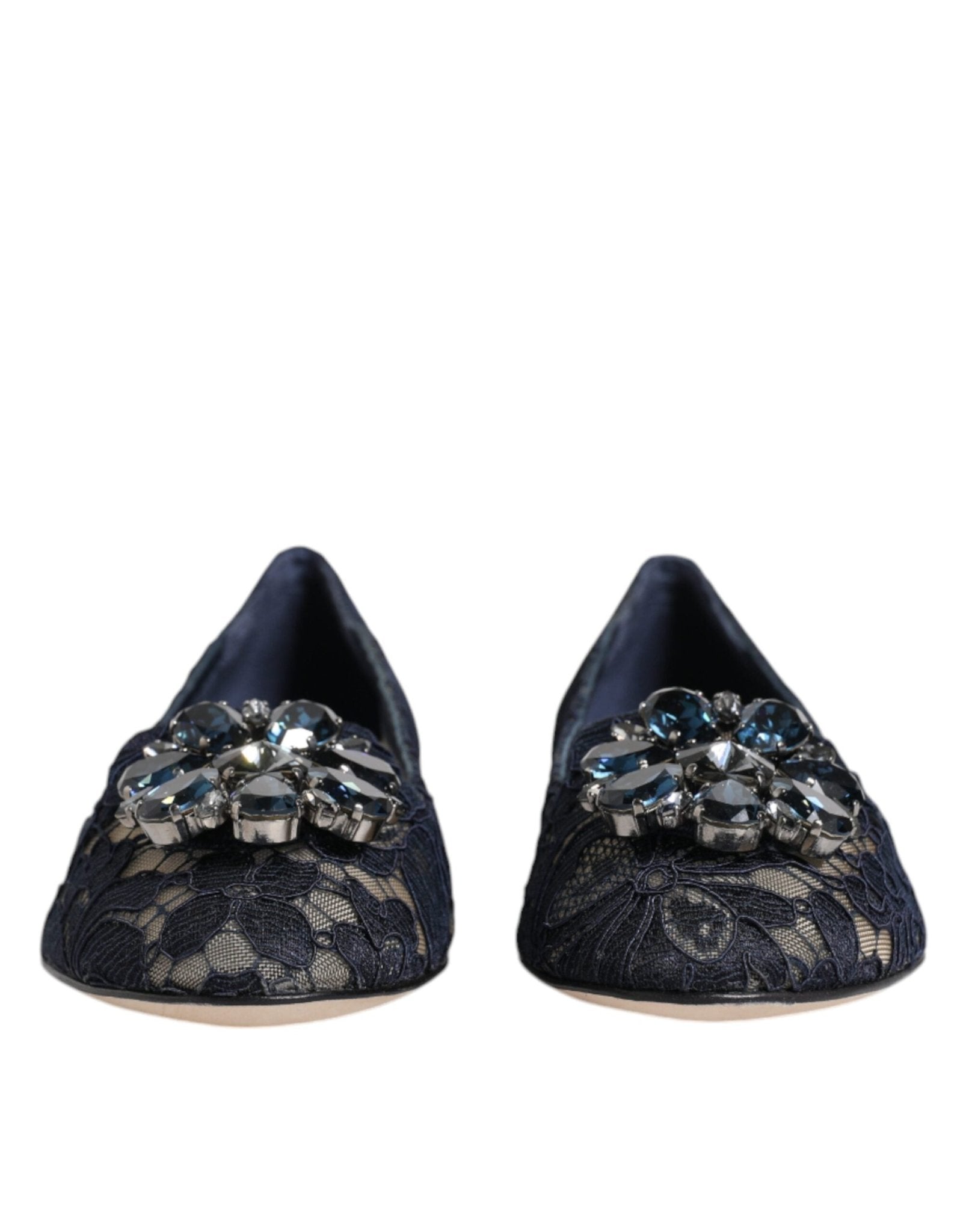 Dolce & Gabbana Blue Taormina Lace Crystals Flats Shoes - SMARTMARTNZ