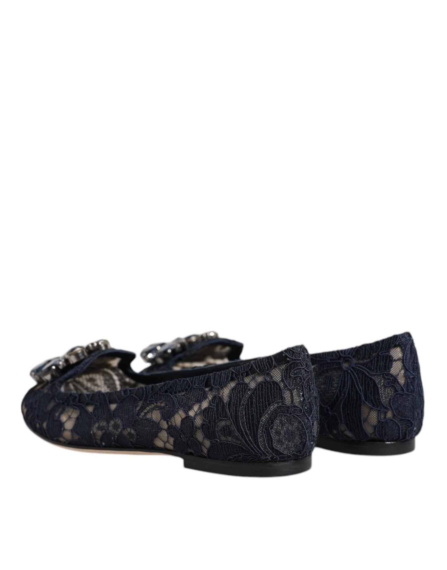 Dolce & Gabbana Blue Taormina Lace Crystals Flats Shoes - SMARTMARTNZ