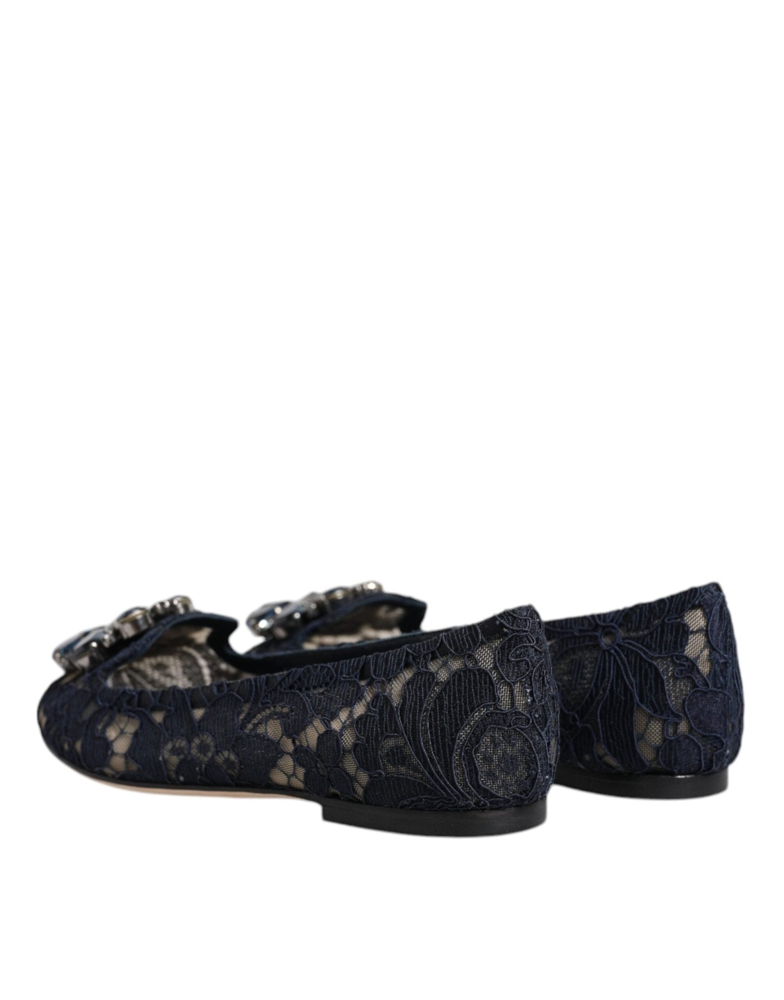 Dolce & Gabbana Blue Taormina Lace Crystals Flats Shoes - SMARTMARTNZ
