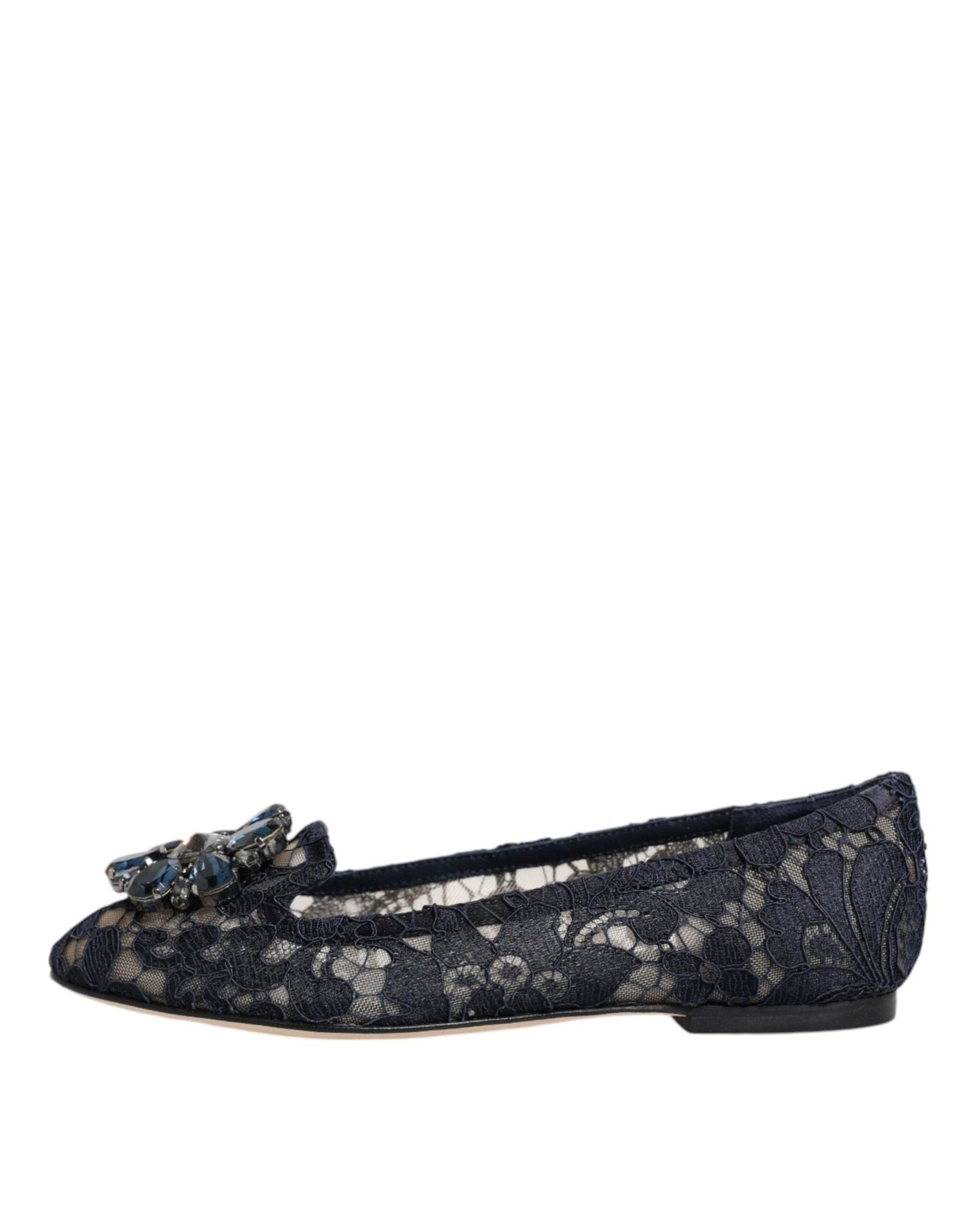 Dolce & Gabbana Blue Taormina Lace Crystals Flats Shoes - SMARTMARTNZ