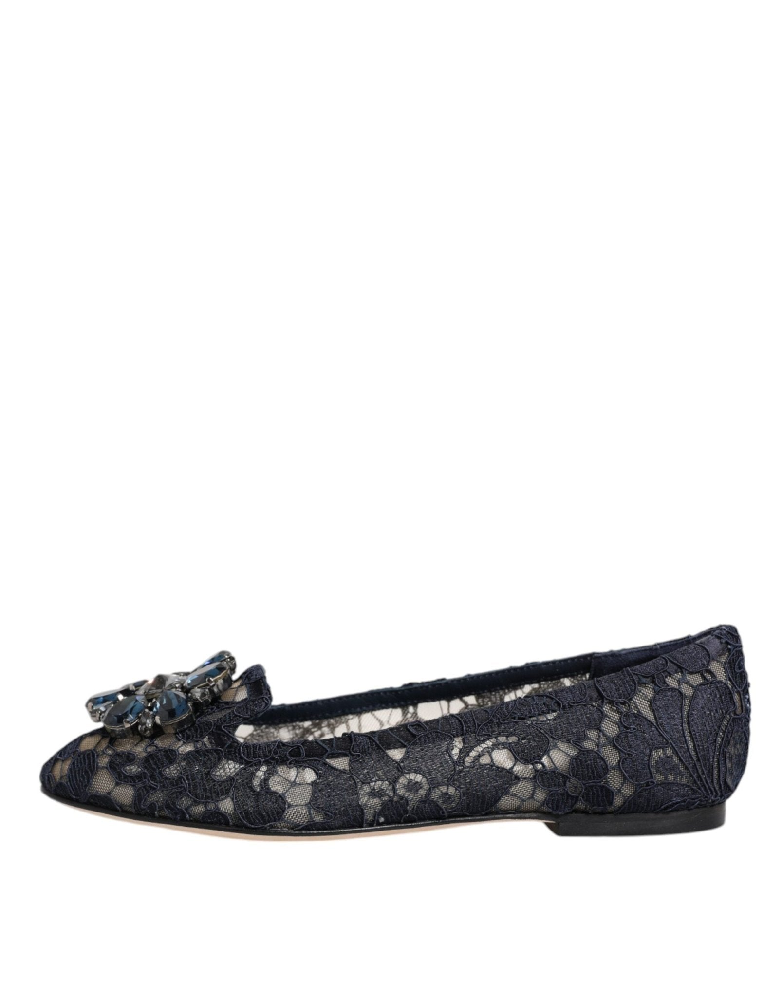 Dolce & Gabbana Blue Taormina Lace Crystals Flats Shoes - SMARTMARTNZ