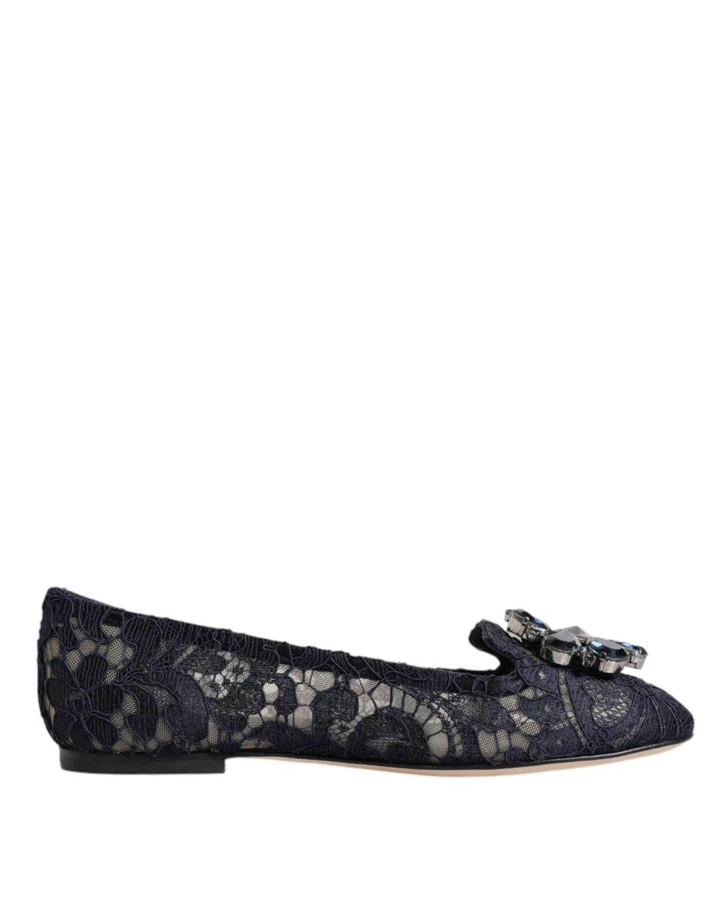 Dolce & Gabbana Blue Taormina Lace Crystals Flats Shoes - SMARTMARTNZ