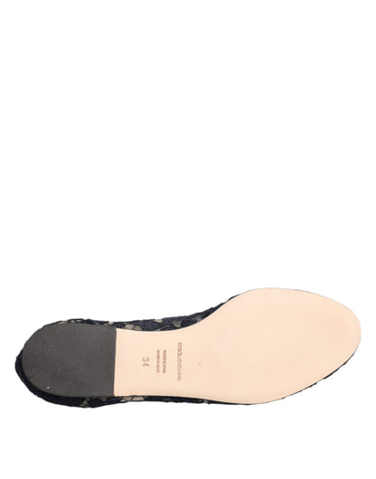 Dolce & Gabbana Blue Taormina Lace Crystals Flats Shoes - SMARTMARTNZ