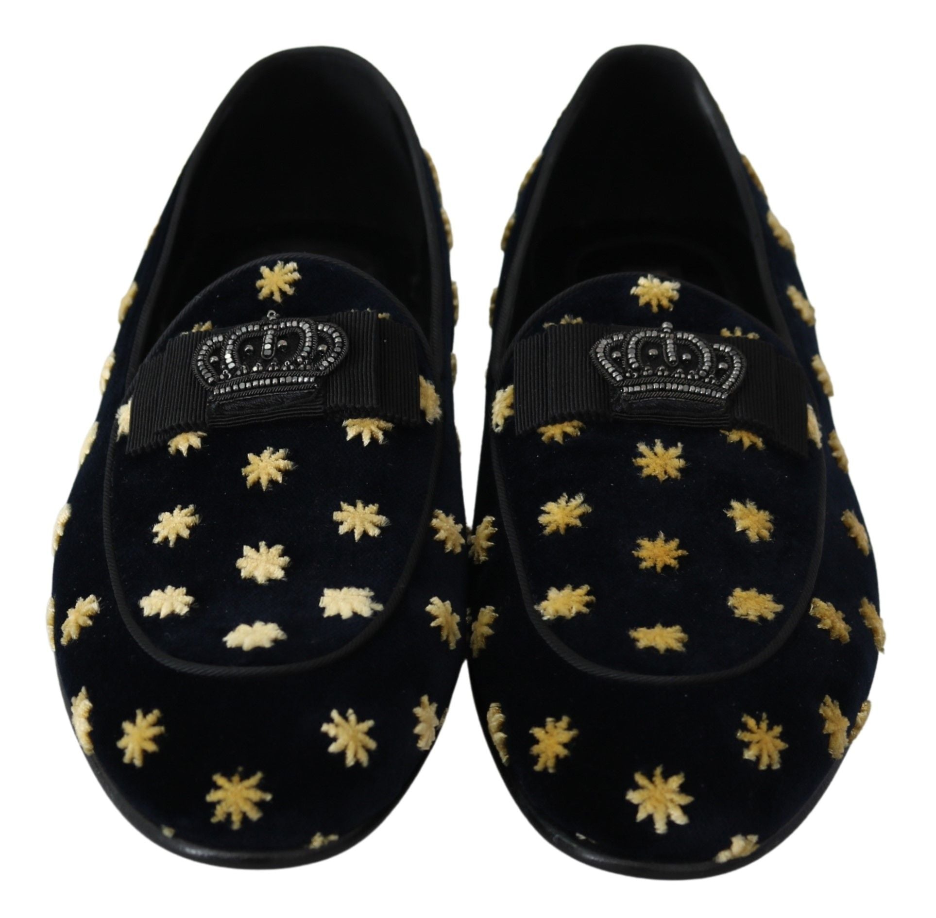 Dolce & Gabbana Blue Velvet Crown Slippers Loafers Shoes - SMARTMARTNZ
