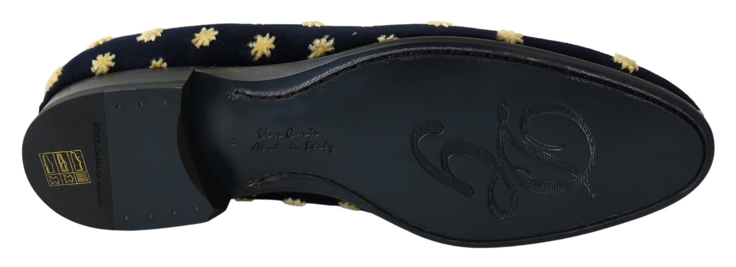 Dolce & Gabbana Blue Velvet Crown Slippers Loafers Shoes - SMARTMARTNZ