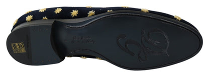 Dolce & Gabbana Blue Velvet Crown Slippers Loafers Shoes - SMARTMARTNZ