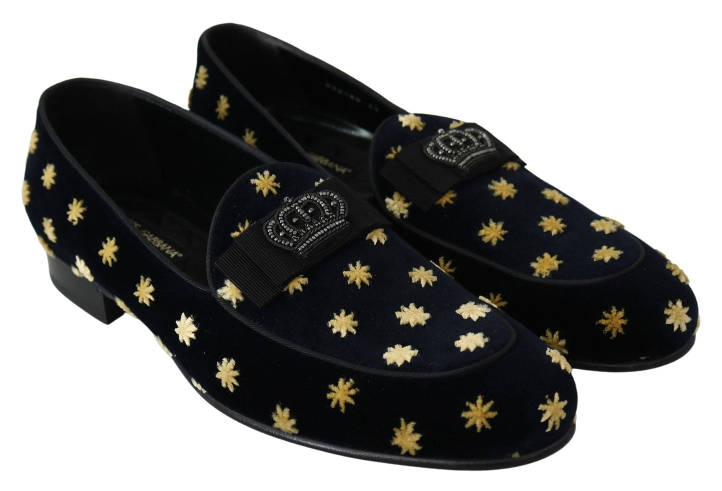 Dolce & Gabbana Blue Velvet Crown Slippers Loafers Shoes - SMARTMARTNZ
