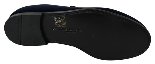Dolce & Gabbana Blue Velvet Gold Logo Slipper Loafers Shoes - SMARTMARTNZ