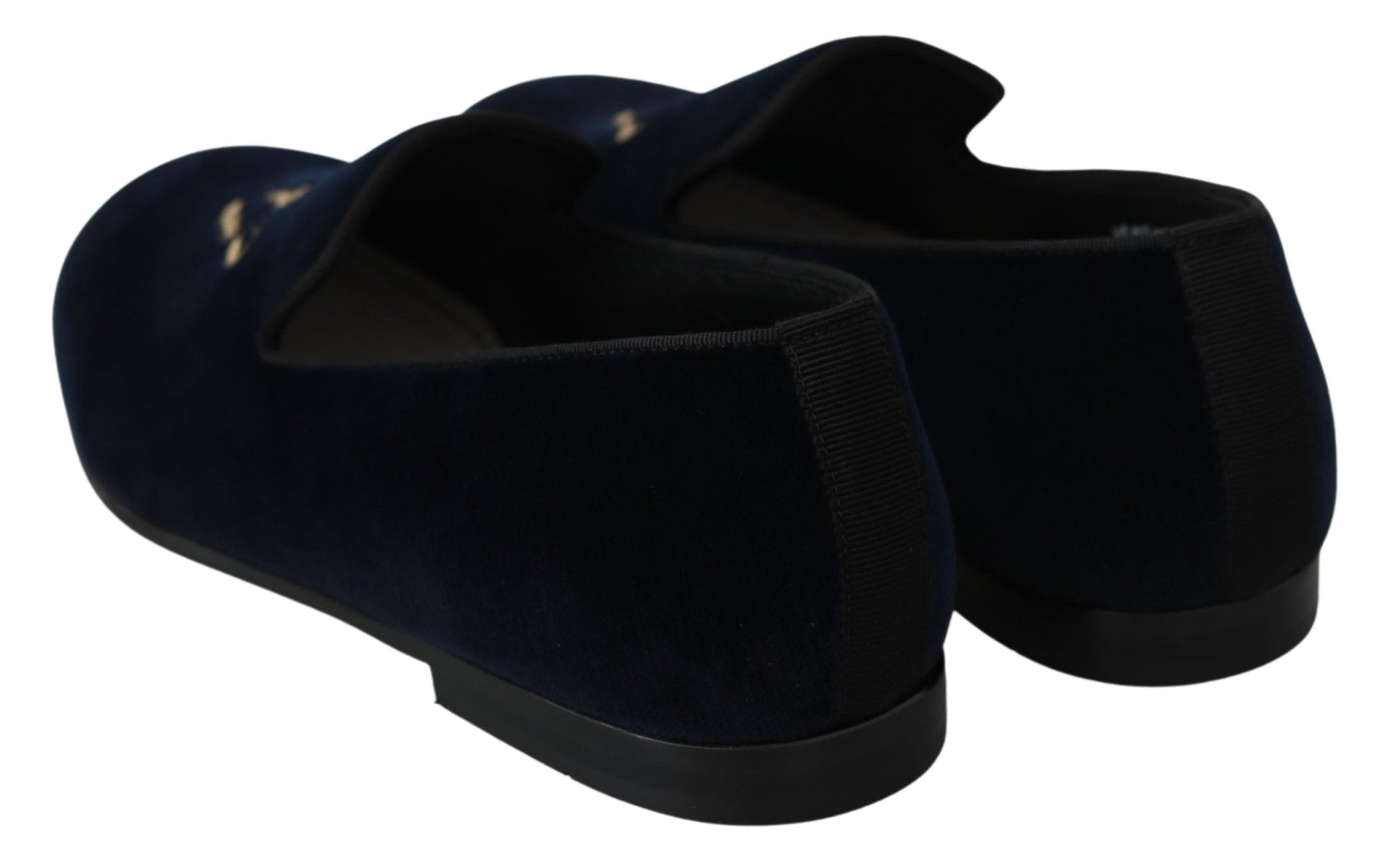 Dolce & Gabbana Blue Velvet Gold Logo Slipper Loafers Shoes - SMARTMARTNZ