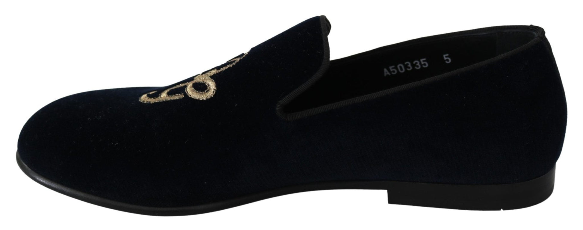 Dolce & Gabbana Blue Velvet Gold Logo Slipper Loafers Shoes - SMARTMARTNZ