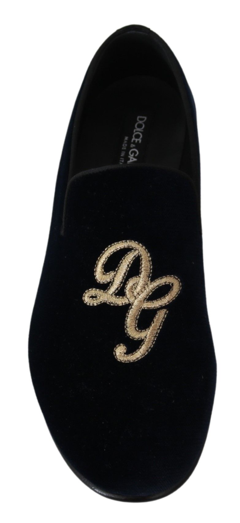 Dolce & Gabbana Blue Velvet Gold Logo Slipper Loafers Shoes - SMARTMARTNZ