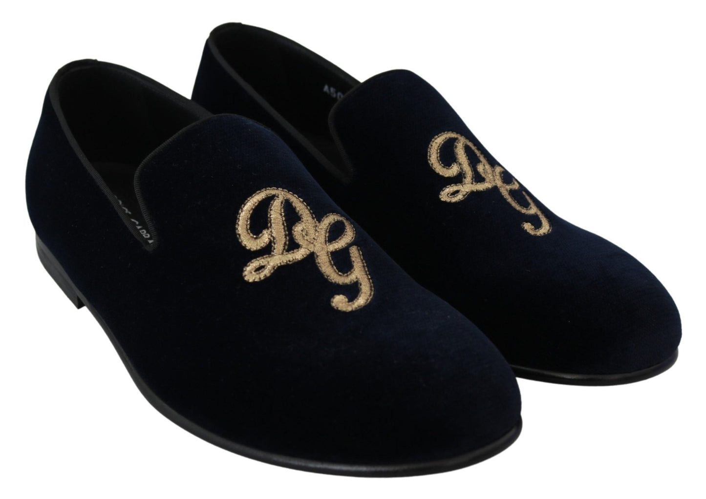 Dolce & Gabbana Blue Velvet Gold Logo Slipper Loafers Shoes - SMARTMARTNZ