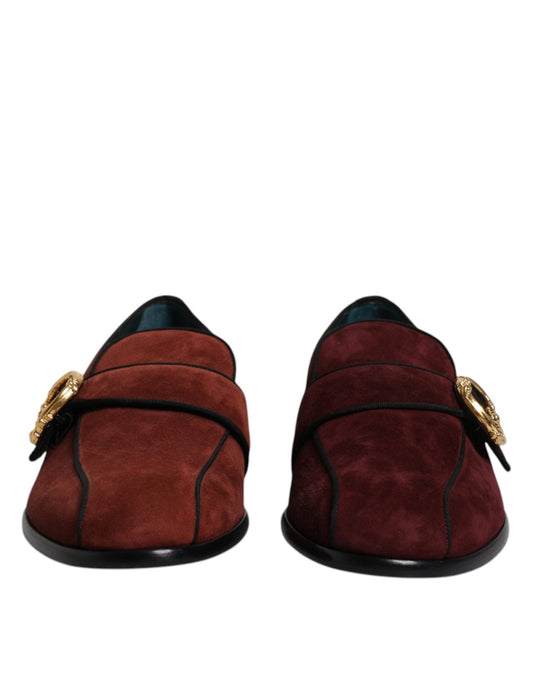 Dolce & Gabbana Bordeaux Suede Loafers Formal Men Dress Shoes - SMARTMARTNZ