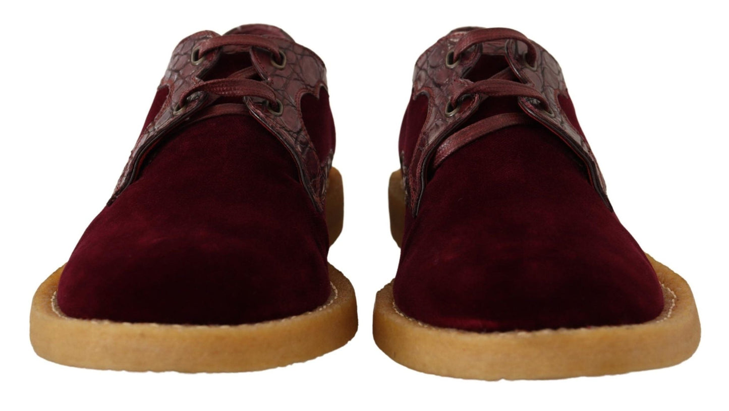 Dolce & Gabbana Bordeaux Velvet Exotic Leather Shoes - SMARTMARTNZ