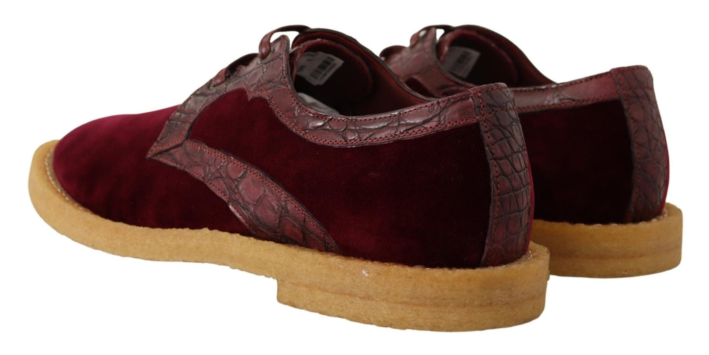 Dolce & Gabbana Bordeaux Velvet Exotic Leather Shoes - SMARTMARTNZ