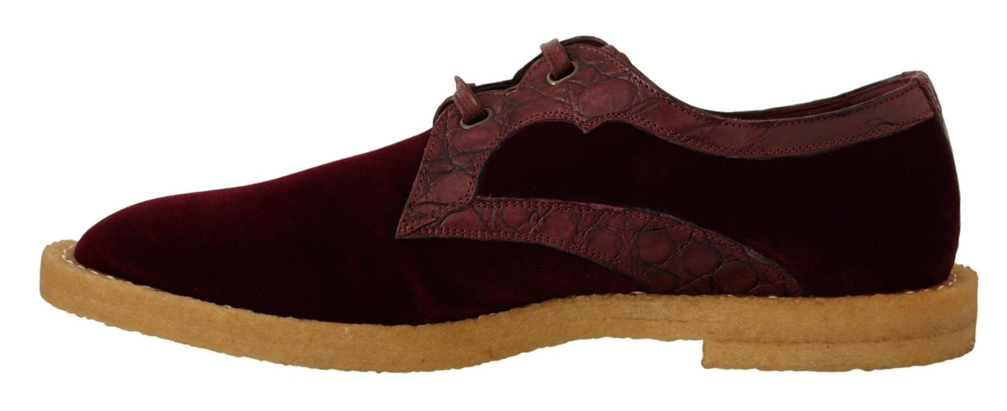 Dolce & Gabbana Bordeaux Velvet Exotic Leather Shoes - SMARTMARTNZ