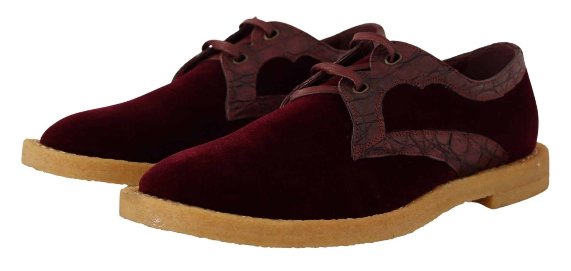 Dolce & Gabbana Bordeaux Velvet Exotic Leather Shoes - SMARTMARTNZ