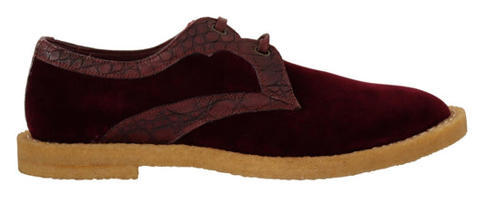 Dolce & Gabbana Bordeaux Velvet Exotic Leather Shoes - SMARTMARTNZ