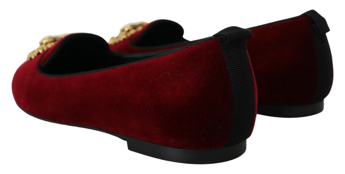Dolce & Gabbana Bordeaux Velvet Slip - On Loafers Flats Shoes - SMARTMARTNZ