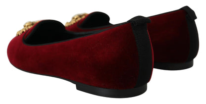 Dolce & Gabbana Bordeaux Velvet Slip - On Loafers Flats Shoes - SMARTMARTNZ