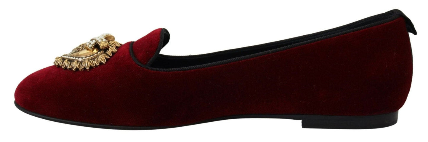 Dolce & Gabbana Bordeaux Velvet Slip - On Loafers Flats Shoes - SMARTMARTNZ