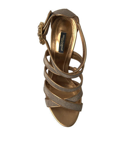 Dolce & Gabbana Bronze Crystal Strap Heels Sandals Shoes - SMARTMARTNZ