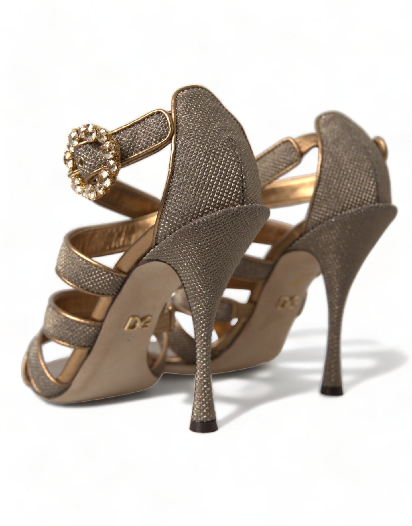 Dolce & Gabbana Bronze Crystal Strap Heels Sandals Shoes - SMARTMARTNZ