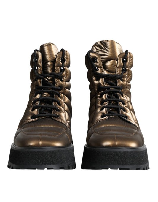 Dolce & Gabbana Bronze Padded Mid Calf Lace Up Boots Shoes - SMARTMARTNZ