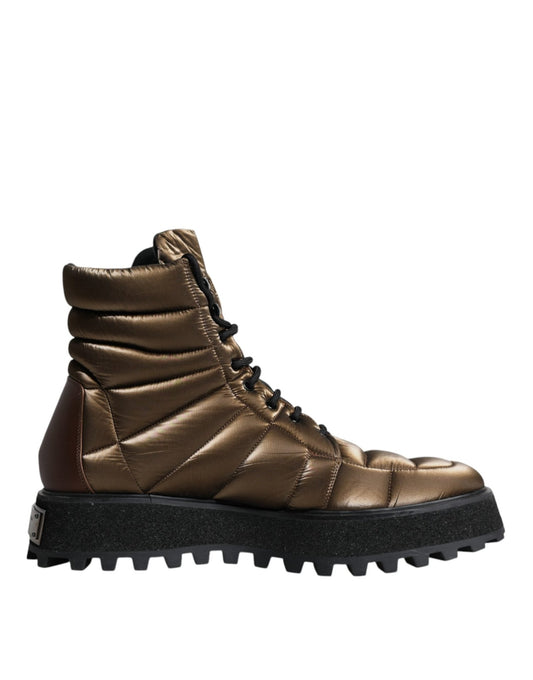Dolce & Gabbana Bronze Padded Mid Calf Lace Up Boots Shoes - SMARTMARTNZ