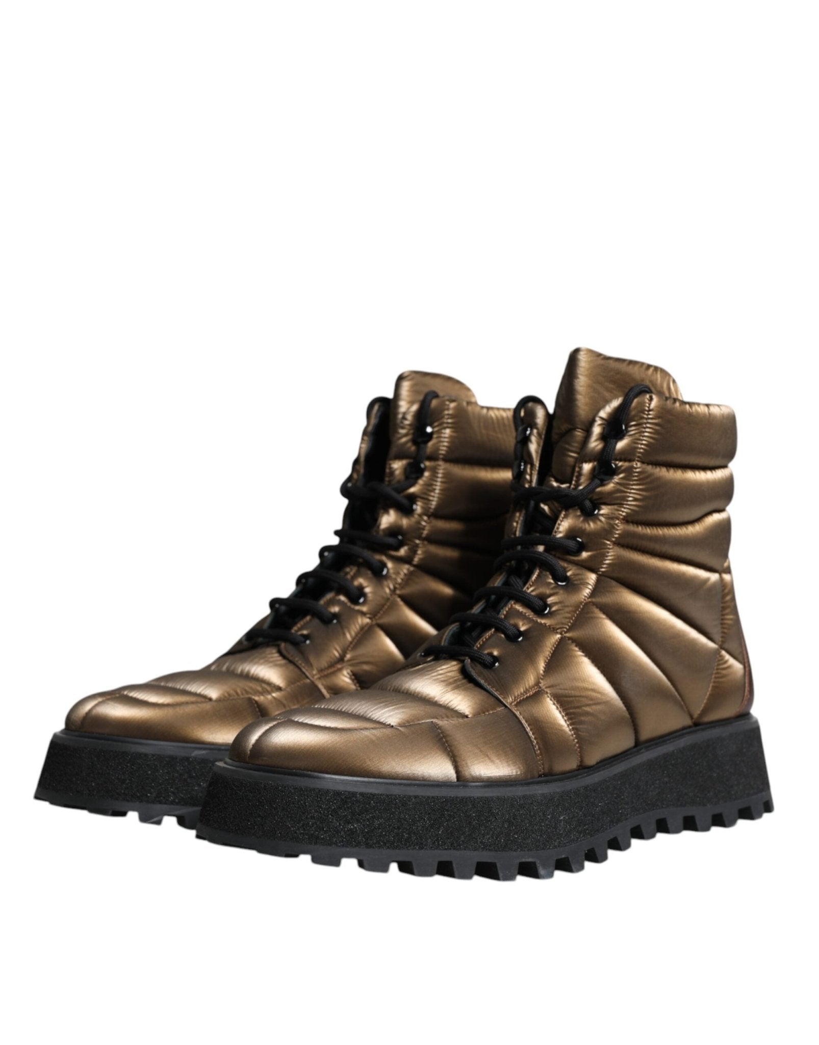 Dolce & Gabbana Bronze Padded Mid Calf Lace Up Boots Shoes - SMARTMARTNZ