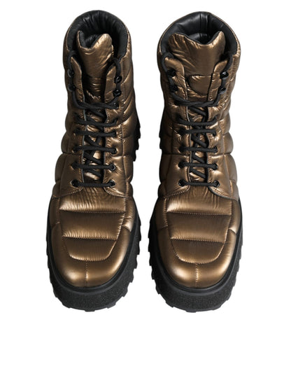 Dolce & Gabbana Bronze Padded Mid Calf Lace Up Boots Shoes - SMARTMARTNZ