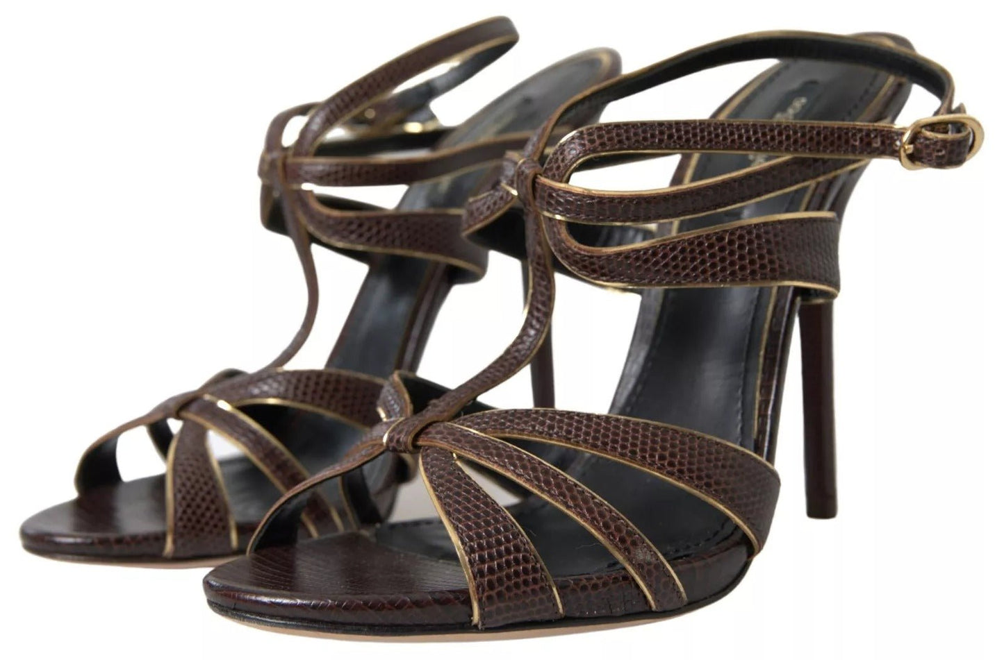 Dolce & Gabbana Brown Ankle Strap Stiletto Heels Sandals Shoes - SMARTMARTNZ
