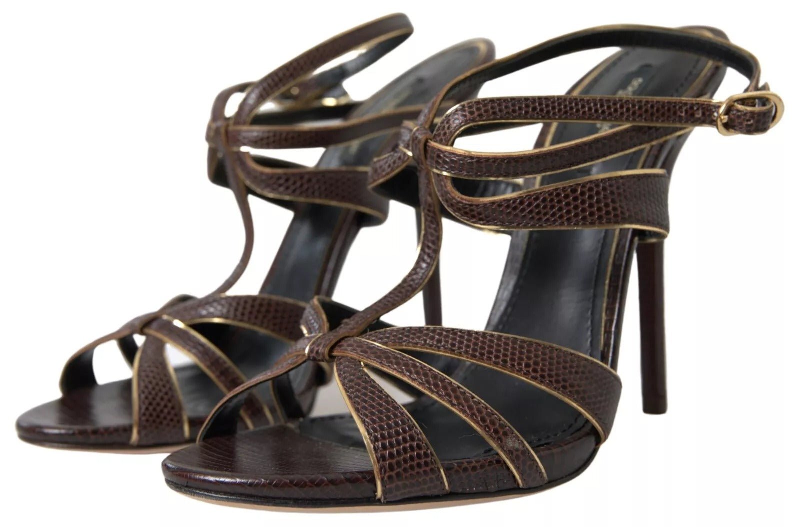 Dolce & Gabbana Brown Ankle Strap Stiletto Heels Sandals Shoes - SMARTMARTNZ
